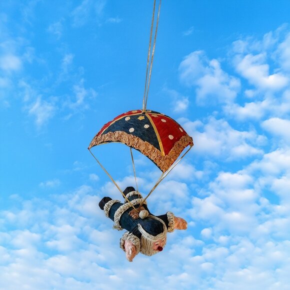 Vintage Santa Parachute Ornament – Hand-Painted Paper Mâché Whimsy! - Picture 9 of 16